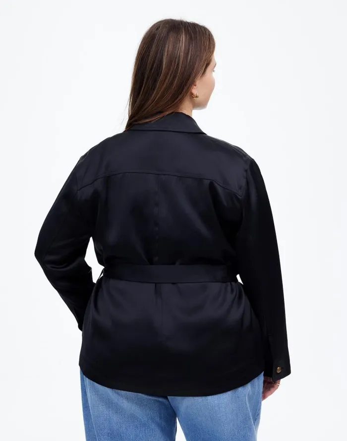 Women Plus DoubleFaced Satin Safari Jacket True Black Madewell Coats Jackets