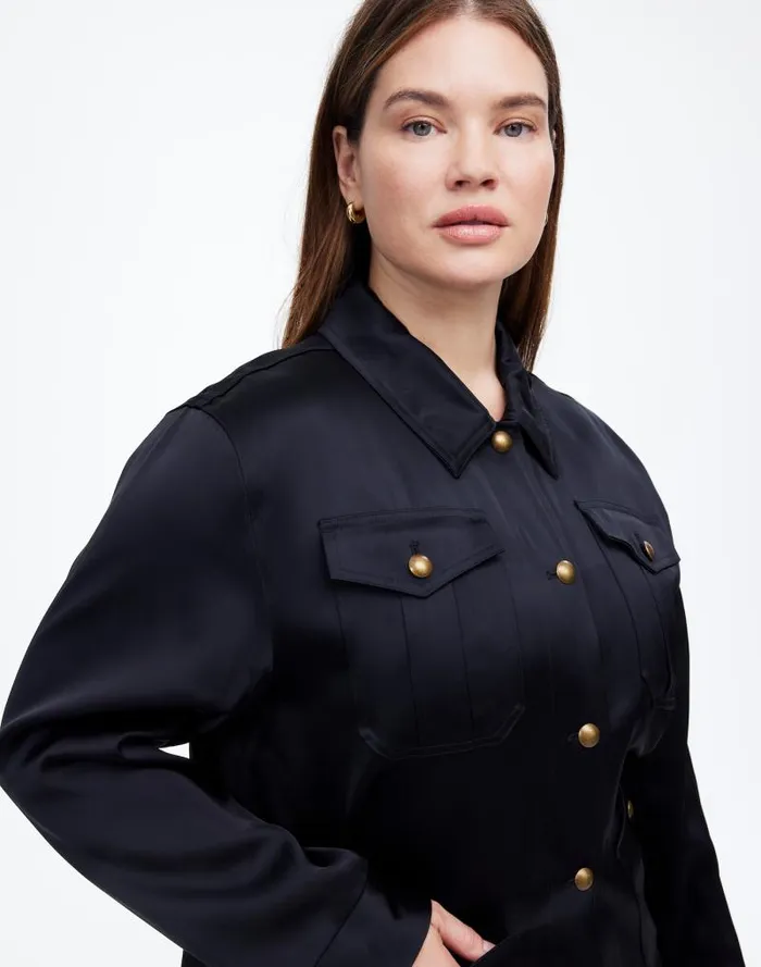 Women Plus DoubleFaced Satin Safari Jacket True Black Madewell Coats Jackets