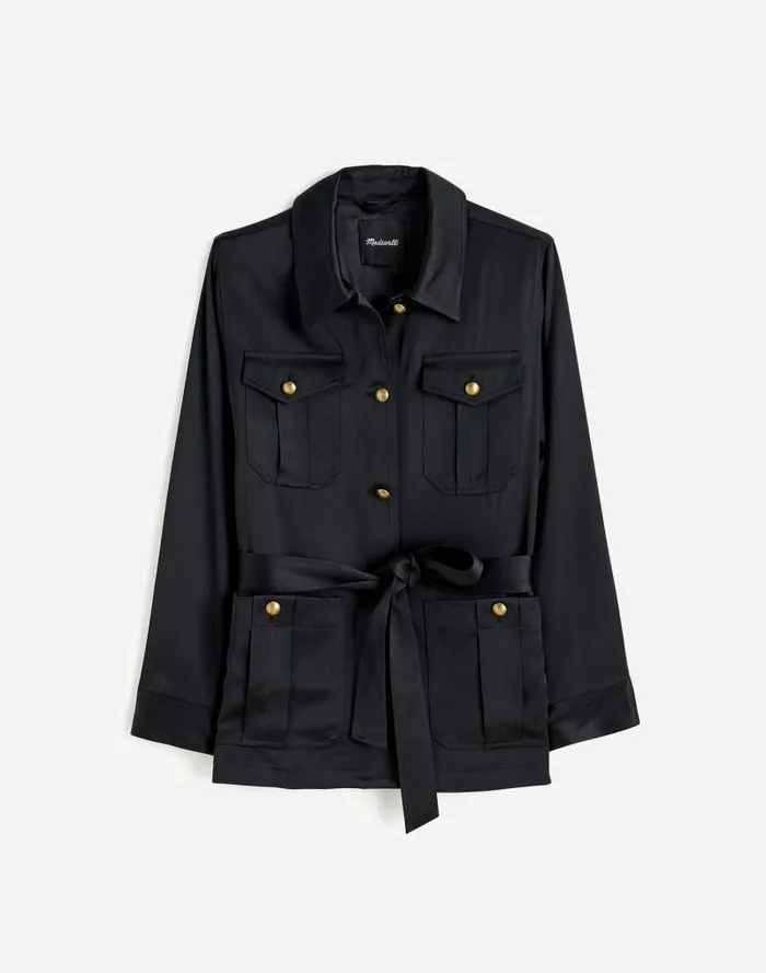 Women Plus DoubleFaced Satin Safari Jacket True Black Madewell Coats Jackets