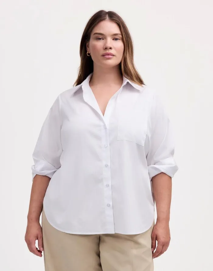Women Plus Easy YNeck ButtonUp Shirt Eyelet White Madewell Tops and Shirts