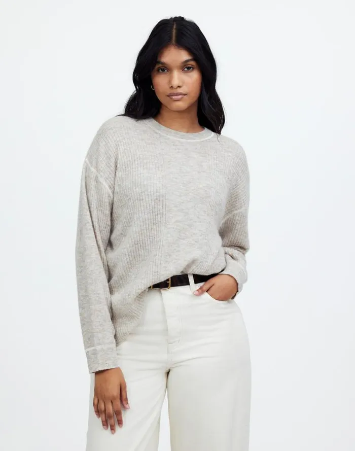 Women Plus Ribbed AlpacaBlend Crewneck Sweater Hthr Stone Madewell Sweaters