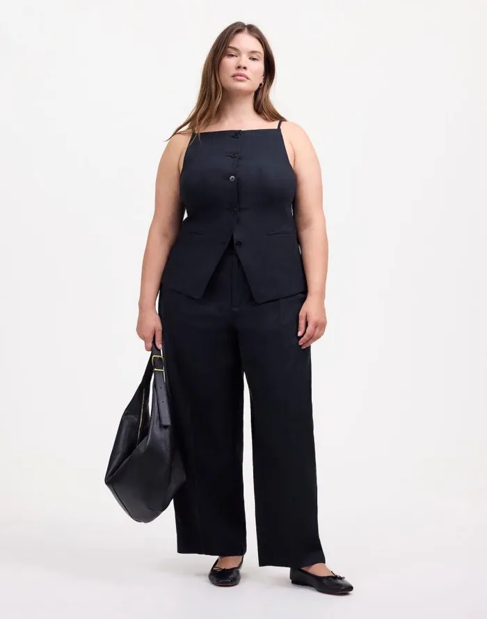Women Plus Slouchy Straight Pants In Drapey Twill True Black Madewell Pants