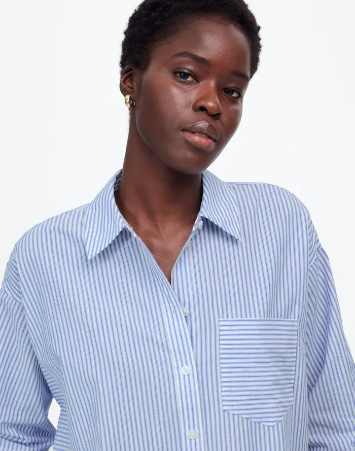 Women Poplin SidePanel Shirt Dbl Weave Blue And White St Madewell Tops and Shirts Women Poplin SidePanel Shirt Dbl Weave Blue And White St Madewell Tops and Shirts