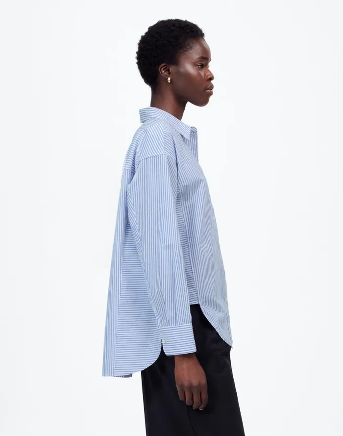 Women Poplin SidePanel Shirt Dbl Weave Blue And White St Madewell Tops and Shirts
