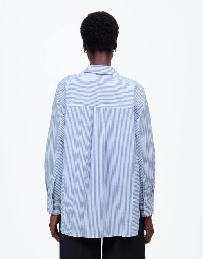 Women Poplin SidePanel Shirt Dbl Weave Blue And White St Madewell Tops and Shirts