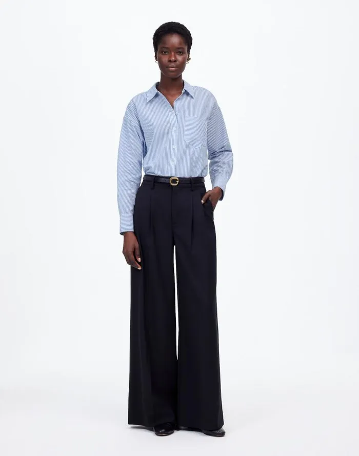 Women Poplin SidePanel Shirt Dbl Weave Blue And White St Madewell Tops and Shirts