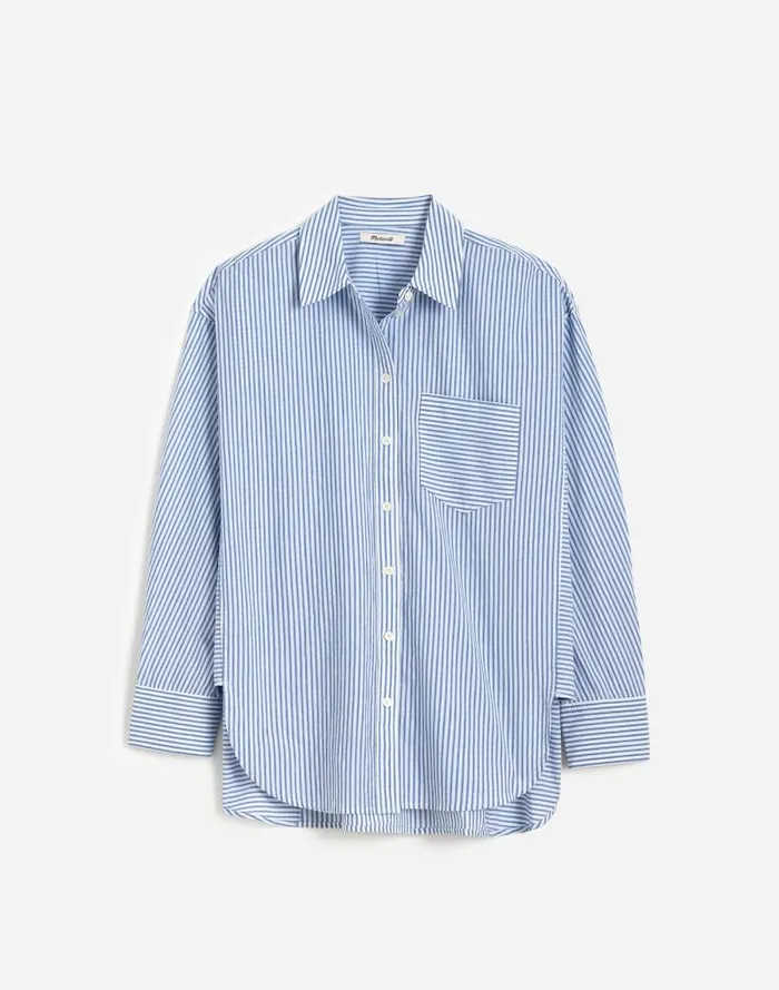 Women Poplin SidePanel Shirt Dbl Weave Blue And White St Madewell Tops and Shirts