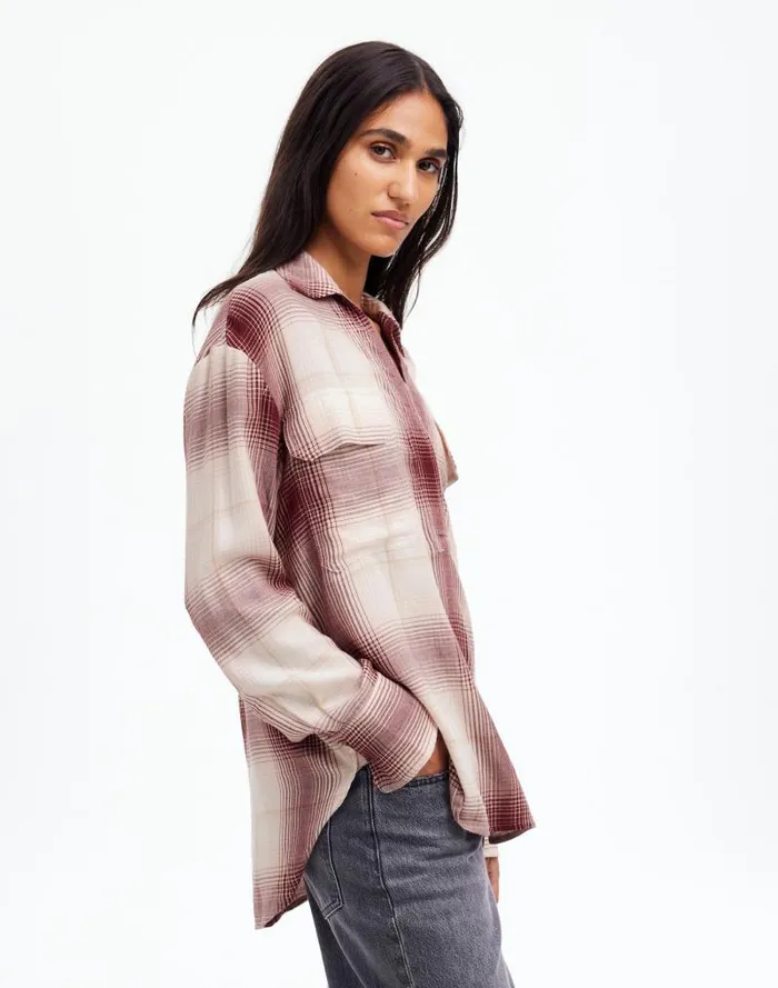 Women Popover Shirt In Plaid Cabernet Madewell Tops and Shirts