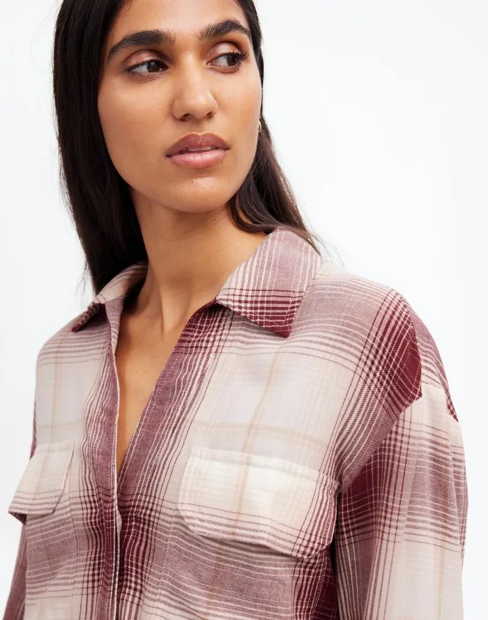 Women Popover Shirt In Plaid Cabernet Madewell Tops and Shirts