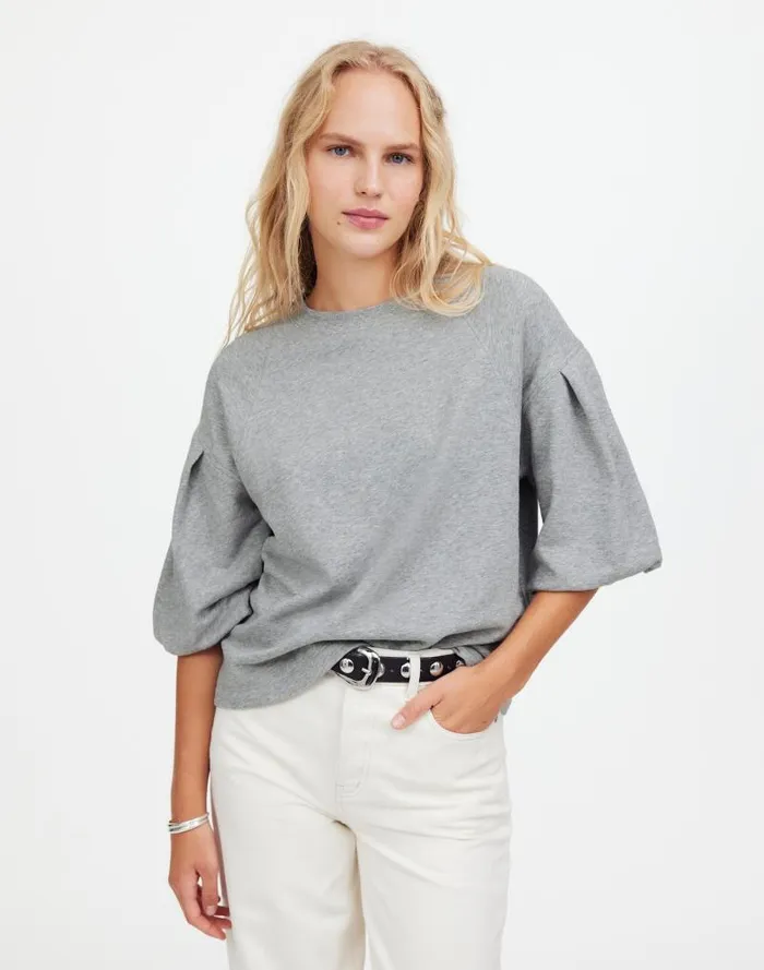 Women PuffSleeve Sweatshirt Tee Hthr Gym Class Grey Madewell Tops and Shirts