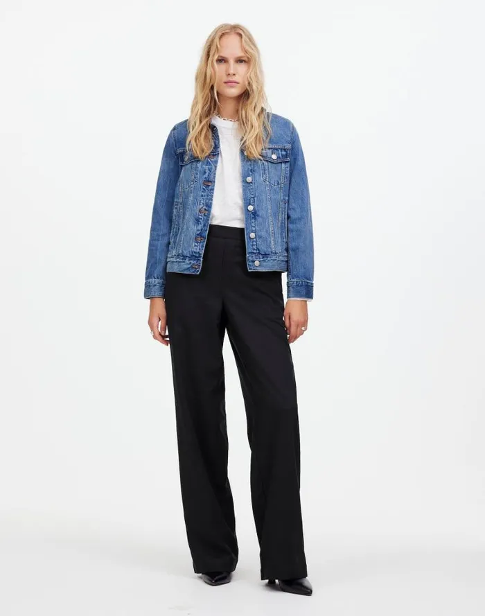 Women PullOn Straight Pants In Drapey Twill True Black Madewell Pants