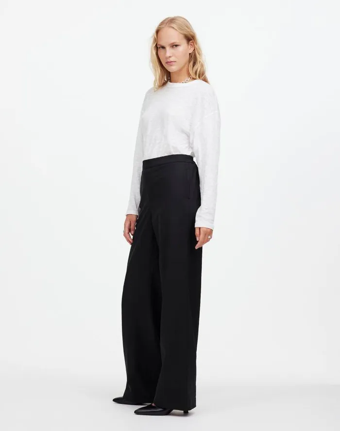 Women PullOn Straight Pants In Drapey Twill True Black Madewell Pants