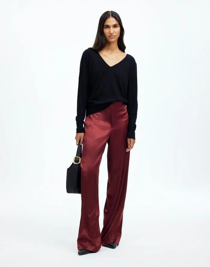 Women PullOn Straight Pants In Stretch Satin Cabernet Madewell Pants