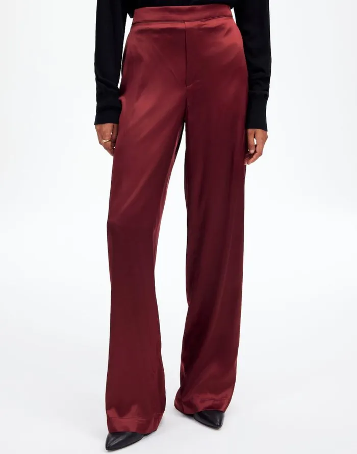 Women PullOn Straight Pants In Stretch Satin Cabernet Madewell Pants