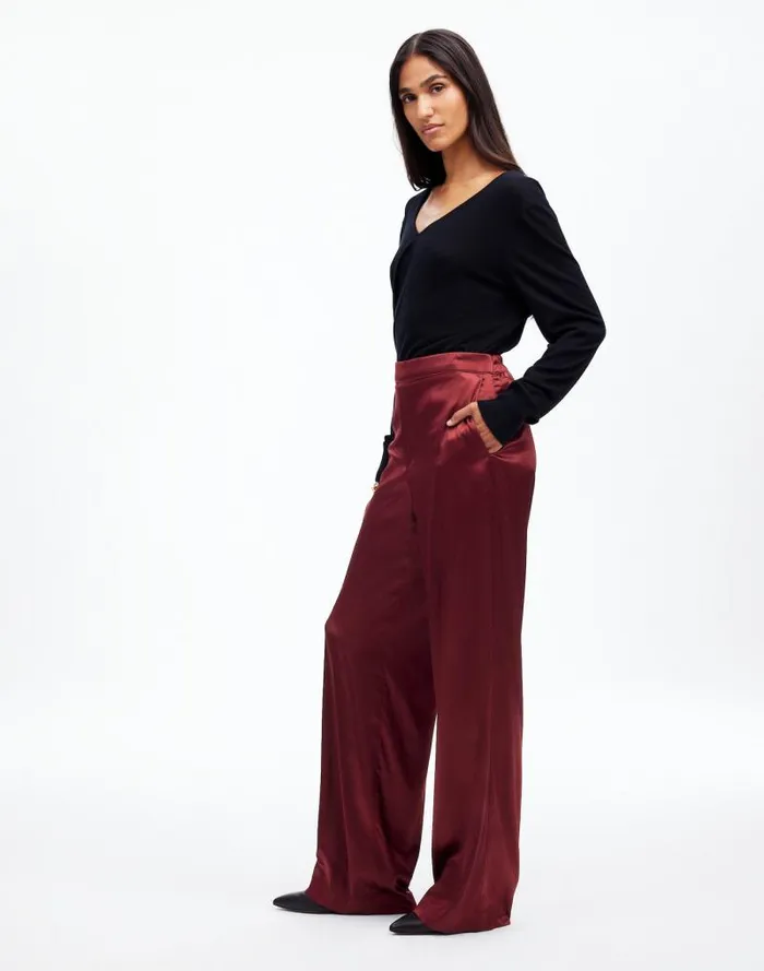 Women PullOn Straight Pants In Stretch Satin Cabernet Madewell Pants