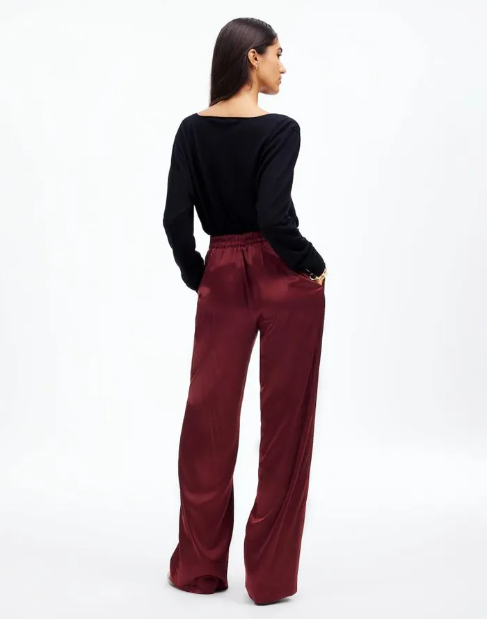 Women PullOn Straight Pants In Stretch Satin Cabernet Madewell Pants