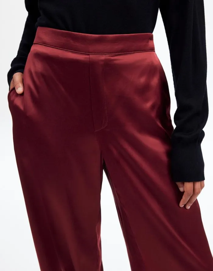 Women PullOn Straight Pants In Stretch Satin Cabernet Madewell Pants