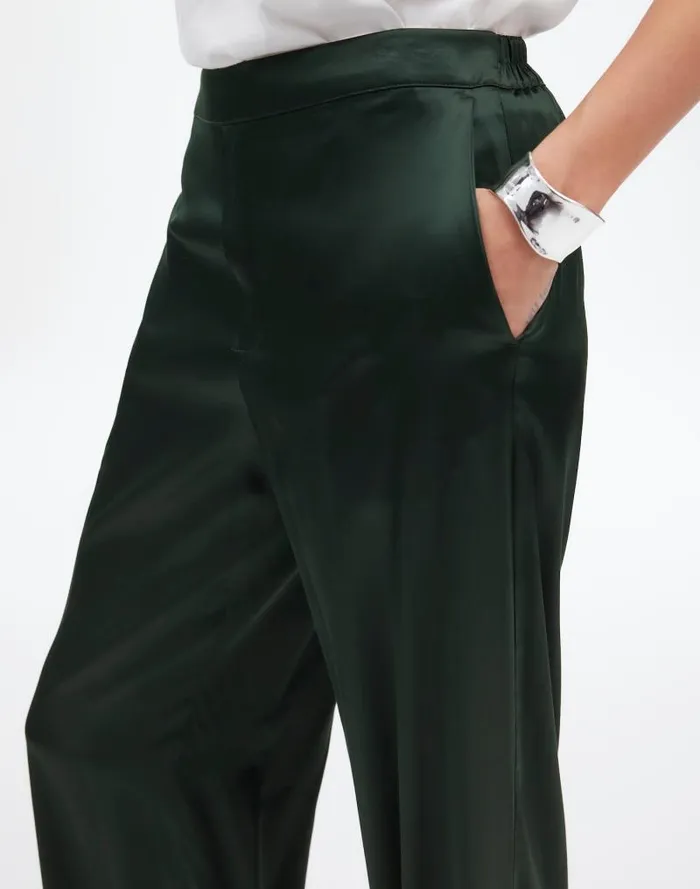 Women PullOn Straight Pants In Stretch Satin Luxury Forest Madewell Pants