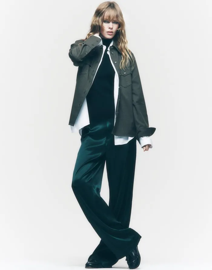 Women PullOn Straight Pants In Stretch Satin Luxury Forest Madewell Pants