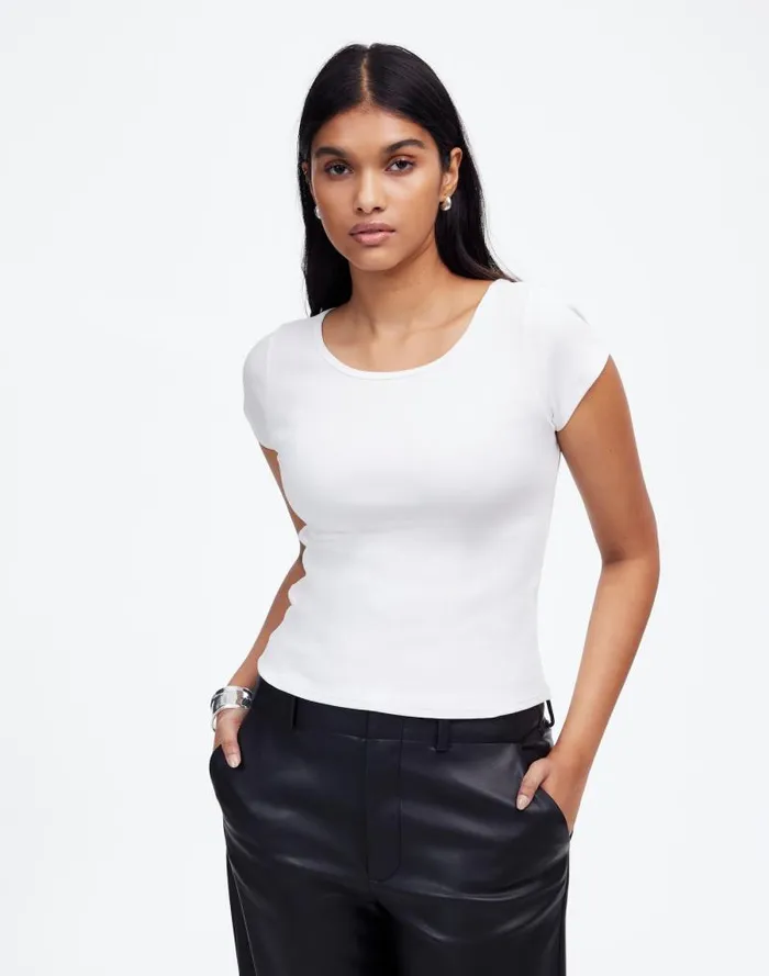 Women Regenerative Cotton Ribbed CapSleeve Tee White Madewell Tees