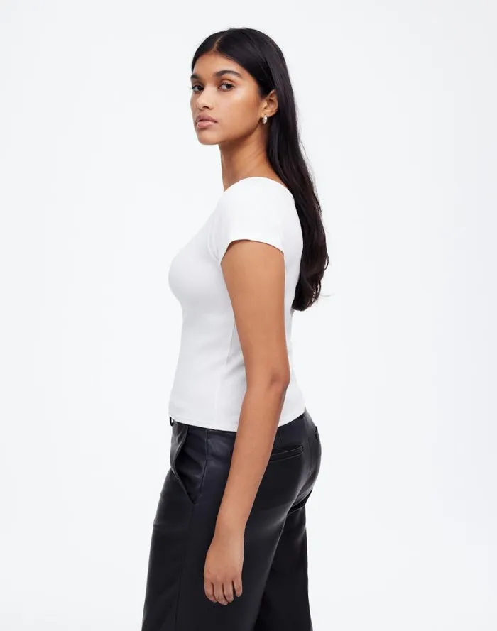 Women Regenerative Cotton Ribbed CapSleeve Tee White Madewell Tees
