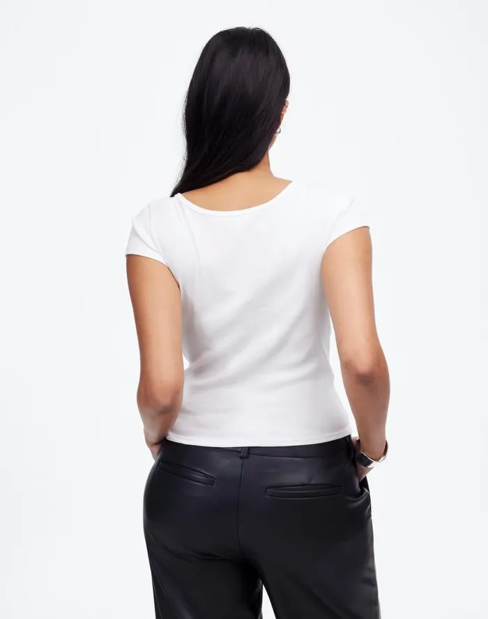 Women Regenerative Cotton Ribbed CapSleeve Tee White Madewell Tees