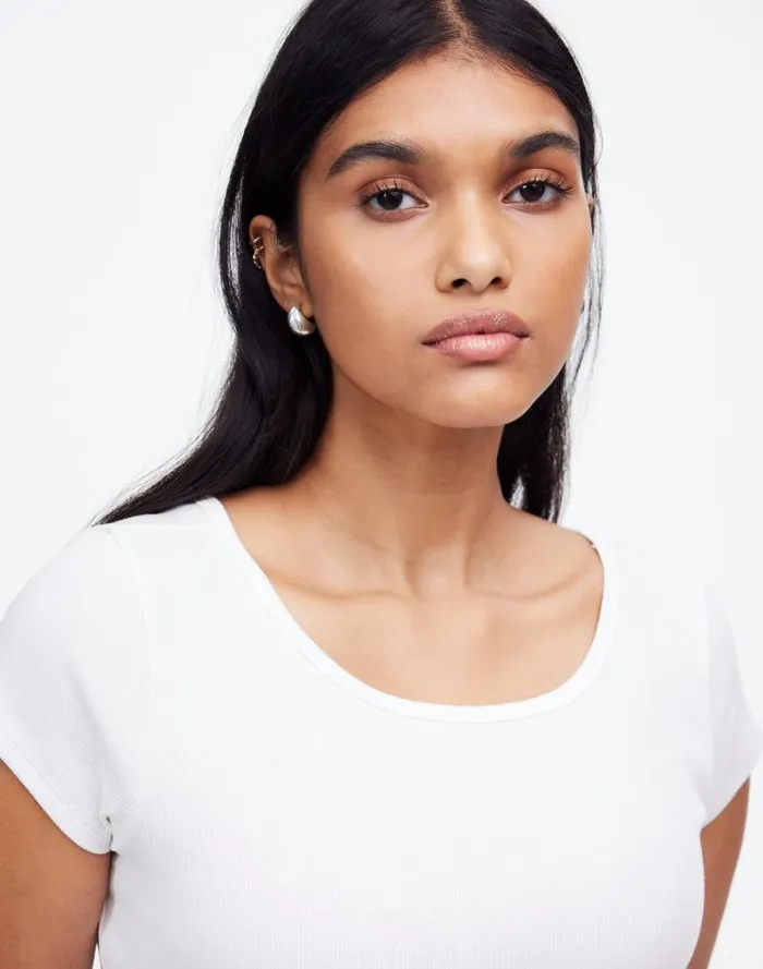 Women Regenerative Cotton Ribbed CapSleeve Tee White Madewell Tees