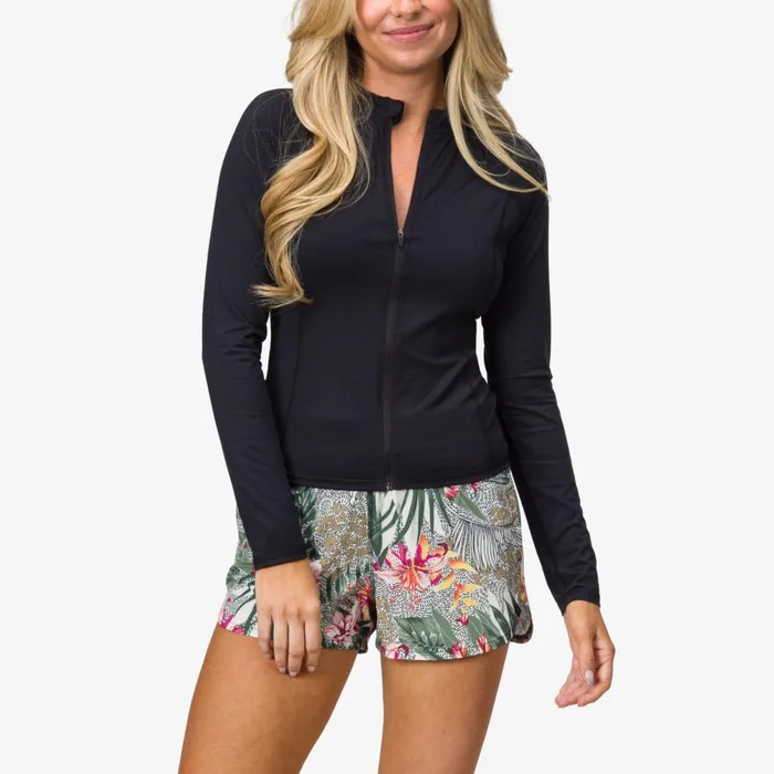 Women Reef Sets Crest Zip Up Long Sleeve Surf Shirt Upf 40 Caviar