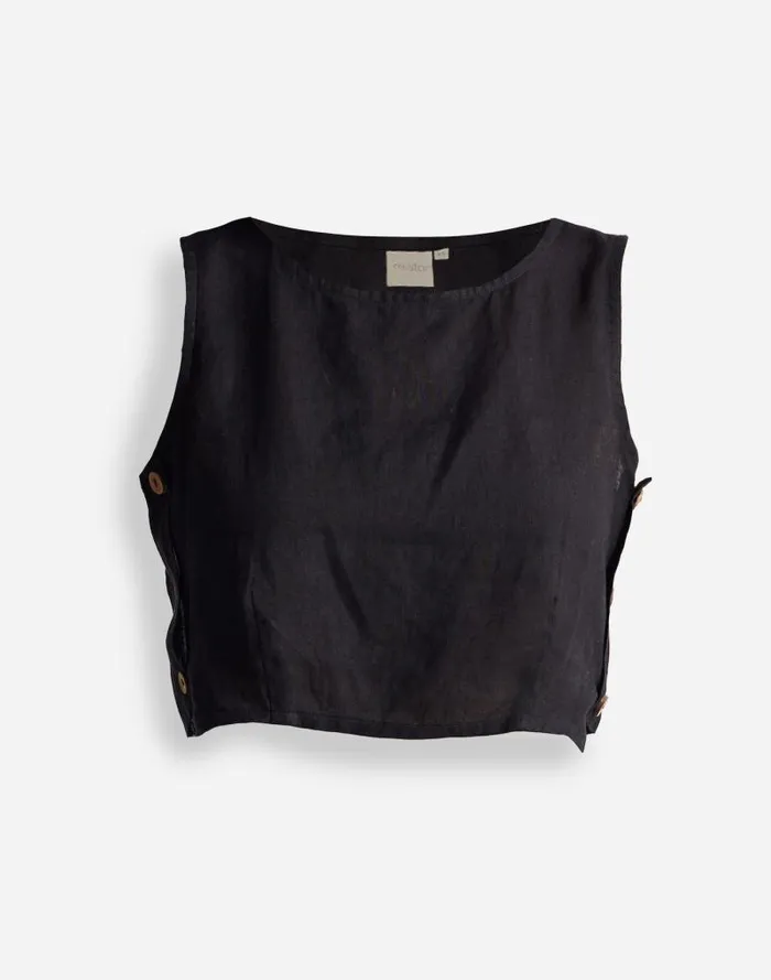 Women Reistor Boxy Crop Top In 100 Black Hemp Black Madewell Tops and Shirts