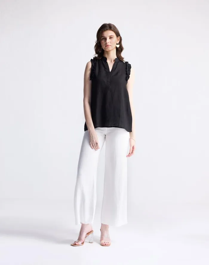 Women Reistor Sleeveless 100 Hemp Top With Ruffles In Black Black Madewell Tops and Shirts