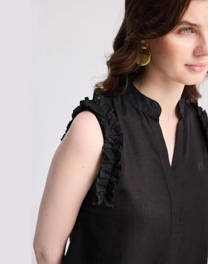 Women Reistor Sleeveless 100 Hemp Top With Ruffles In Black Black Madewell Tops and Shirts