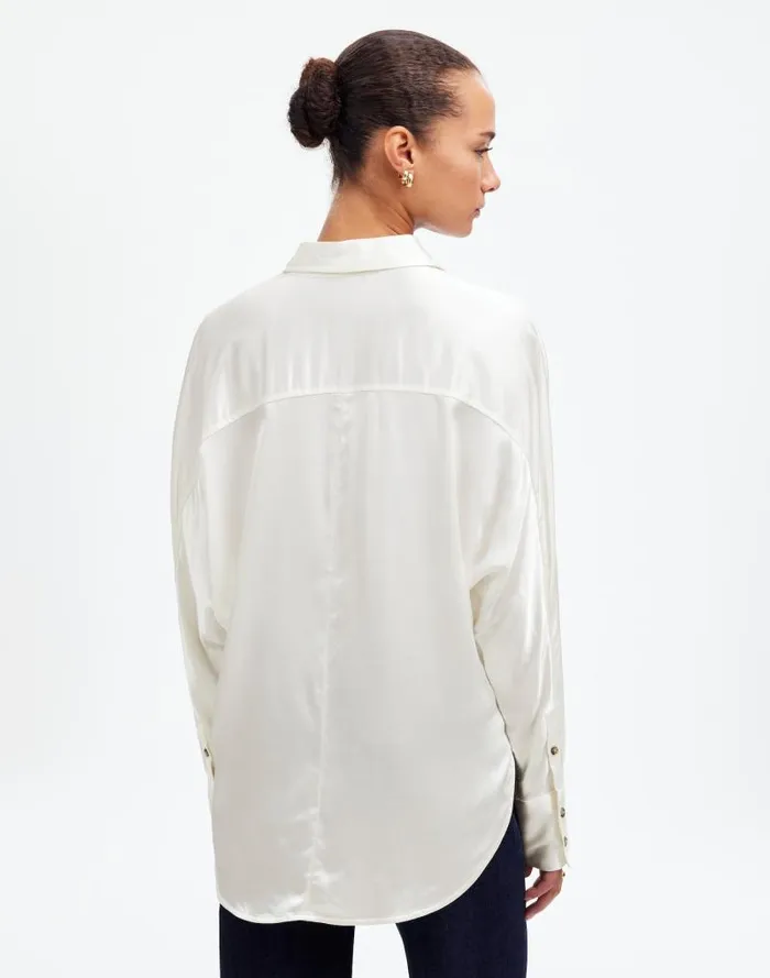 Women Relaxed Dolman ButtonUp Shirt In Satin Winter White Madewell Tops and Shirts