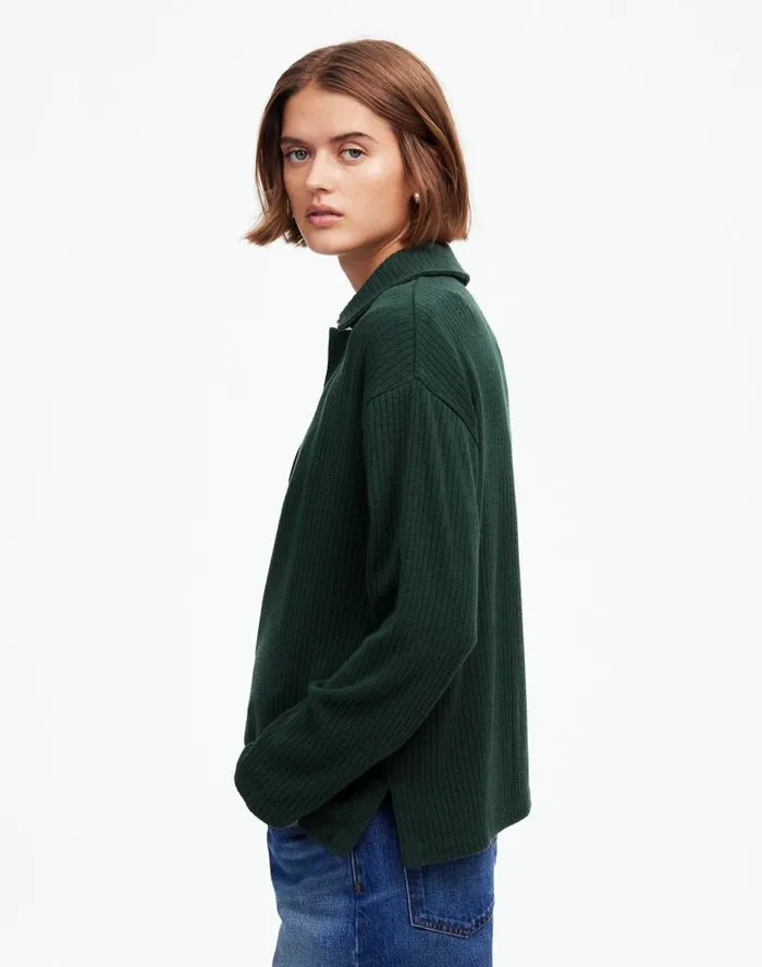 Women Relaxed LongSleeve Polo Tee Hthr Obsidian Madewell Sweaters