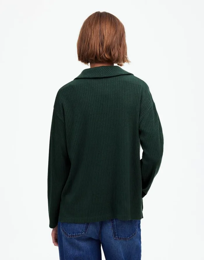 Women Relaxed LongSleeve Polo Tee Hthr Obsidian Madewell Sweaters