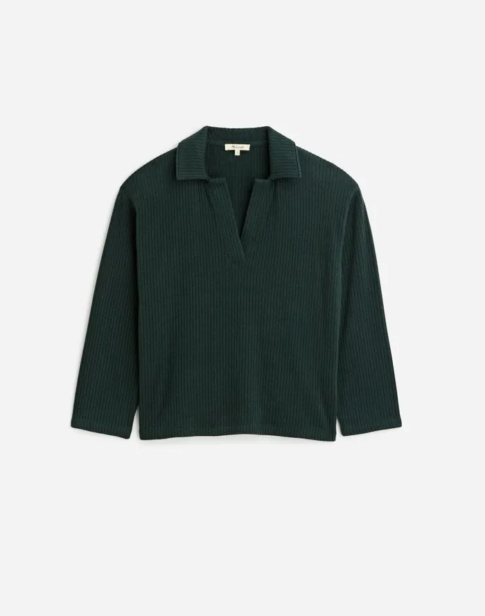 Women Relaxed LongSleeve Polo Tee Hthr Obsidian Madewell Sweaters