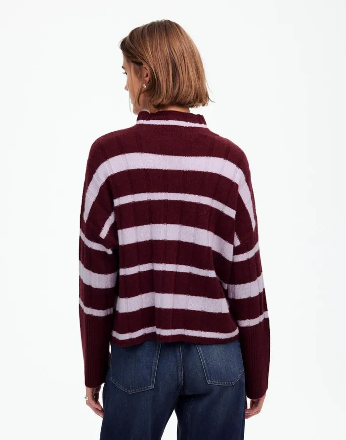 Women Ribbed CashmereWool Blend Pullover Sweater Cabernet Stripe Madewell Sweaters
