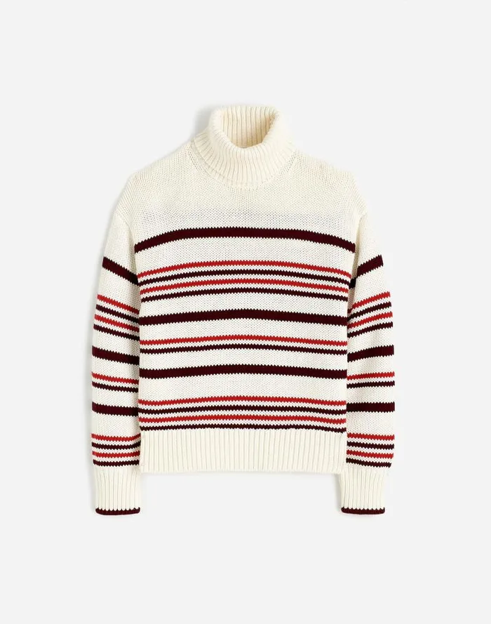 Women Ribbed Cotton Turtleneck Sweater In Stripe Cabernet Stripe Madewell Sweaters