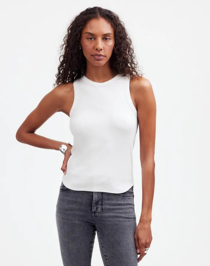Women Ribbed Cutaway Tank Eyelet White Madewell Tees