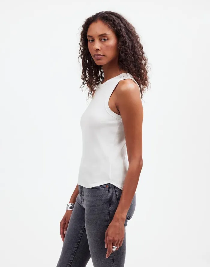 Women Ribbed Cutaway Tank Eyelet White Madewell Tees