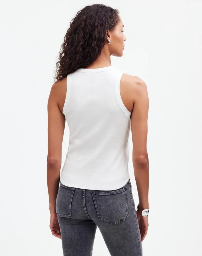 Women Ribbed Cutaway Tank Eyelet White Madewell Tees