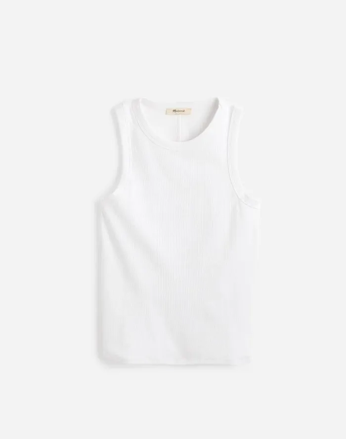 Women Ribbed Cutaway Tank Eyelet White Madewell Tees