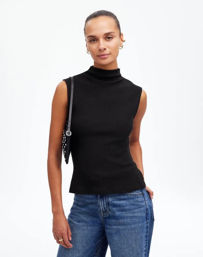Women Ribbed Mockneck Tank Jet Black Madewell Tees