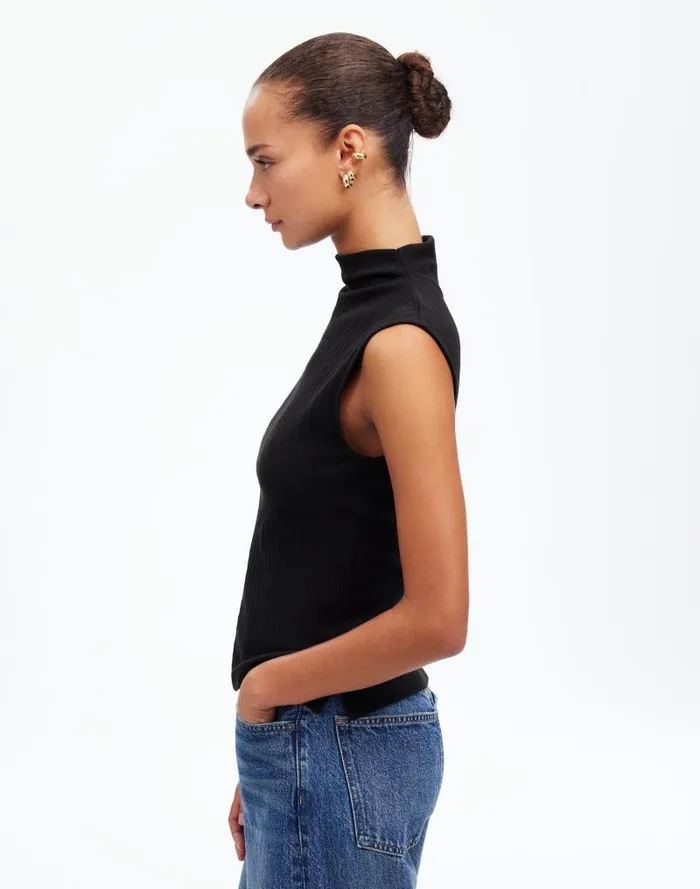 Women Ribbed Mockneck Tank Jet Black Madewell Tees