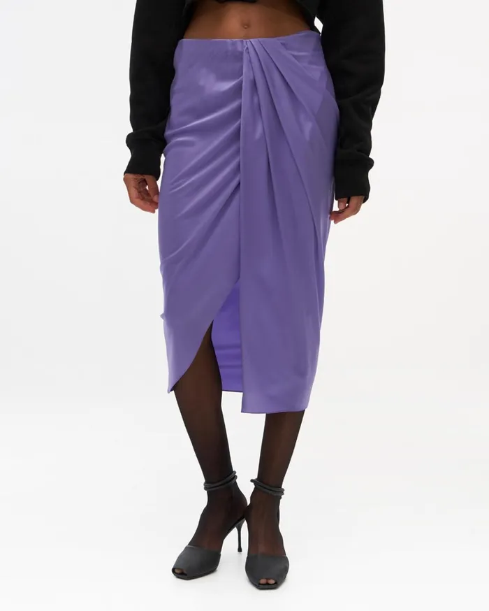 Women Ruched Silk Skirt Voltaic Purple Helmut Lang Skirts