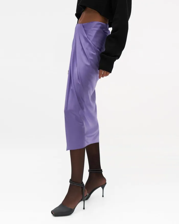 Women Ruched Silk Skirt Voltaic Purple Helmut Lang Skirts