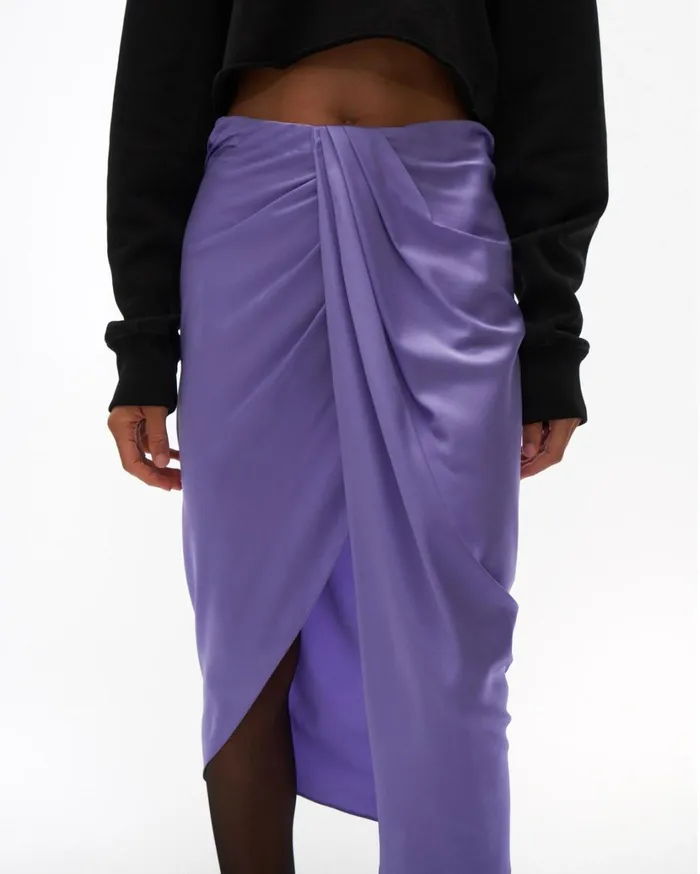 Women Ruched Silk Skirt Voltaic Purple Helmut Lang Skirts