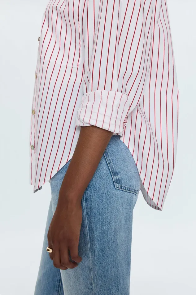 Women Samantha Oversized Button Up Shirt 8211 Ruby Stripe Pistola Denim Tops