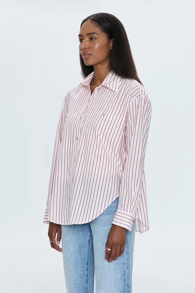 Women Samantha Oversized Button Up Shirt 8211 Ruby Stripe Pistola Denim Tops