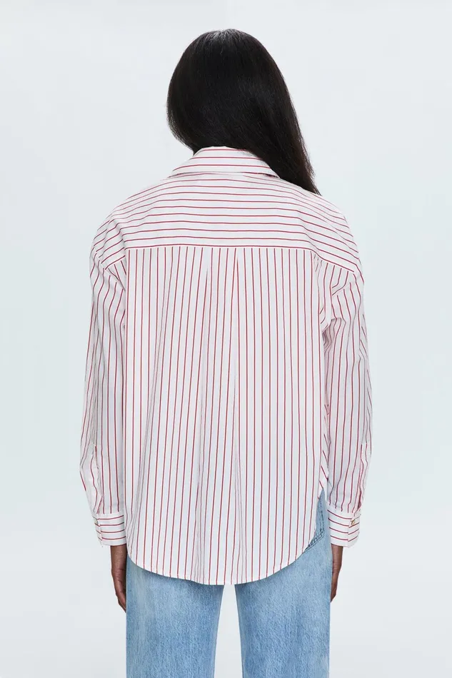 Women Samantha Oversized Button Up Shirt 8211 Ruby Stripe Pistola Denim Tops