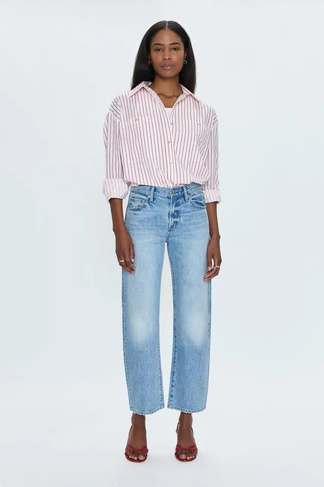 Women Samantha Oversized Button Up Shirt 8211 Ruby Stripe Pistola Denim Tops